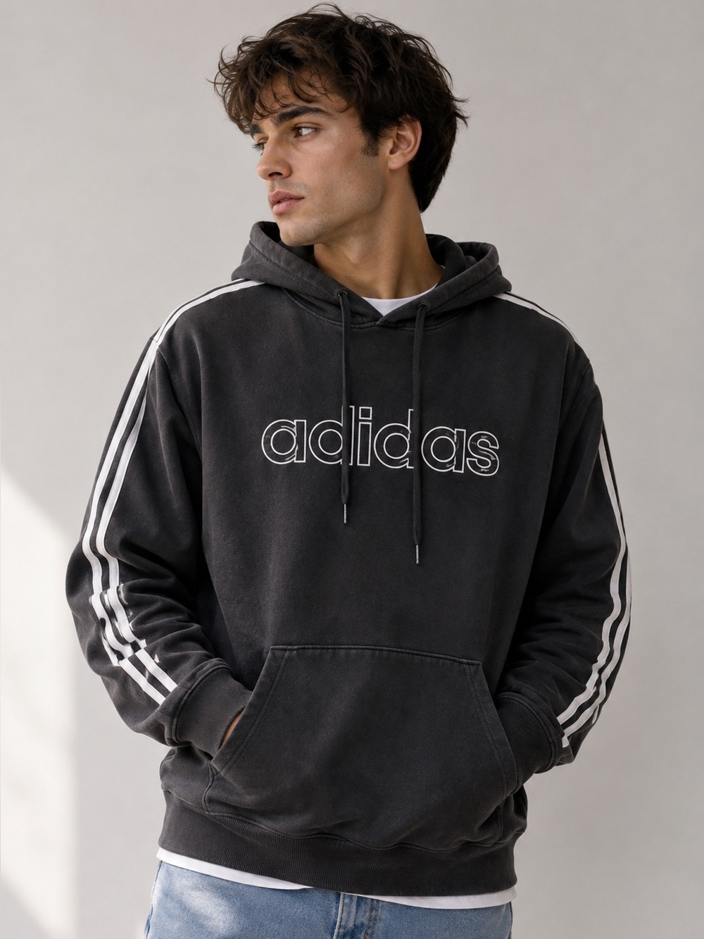 adidas 3-Stripes Fleece Hoodie Black M